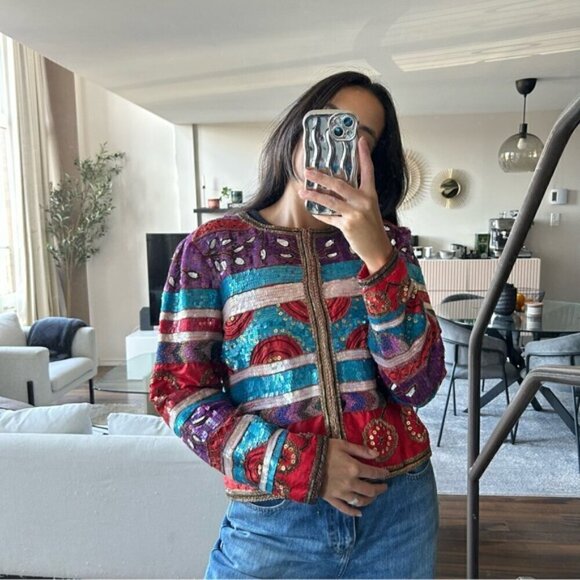 Vintage Rare 90's Leslie Fay Evenings Beaded Sequin Blazer Size L - Picture 4 of 13